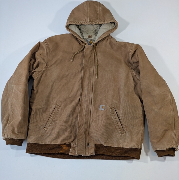 Distressed FR Carhartt Active Hooded Jacket Duck Canvas Brown Men's Size XLT - Picture 5 of 15